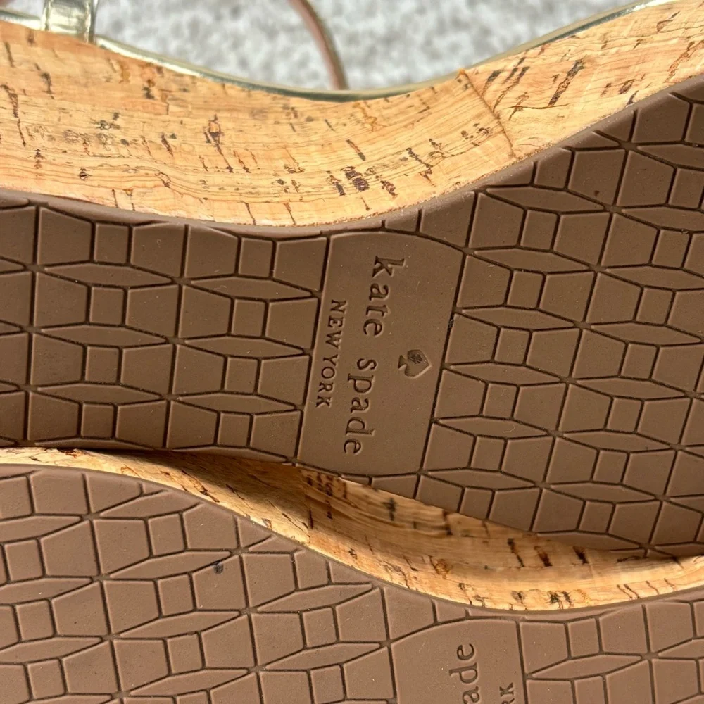 Kate Spade Sandal Womens 9M Gold Tallin Strappy Open Toe Espadrille Platform Wed
